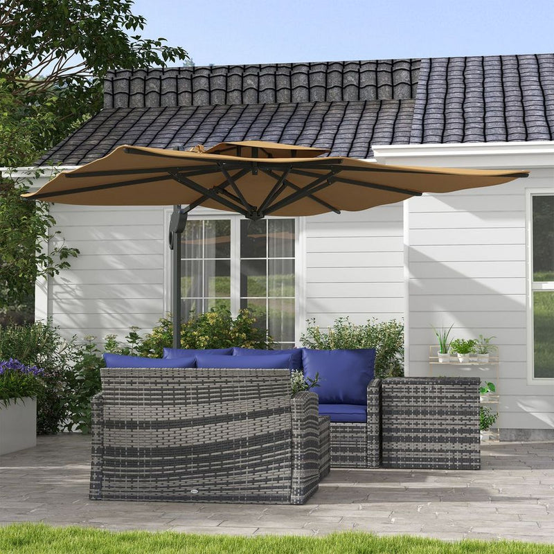 Outsunny 3m Dual Top Khaki Patio Umbrella - Hydraulic Mechanism, High-Quality - Create Shade Anywhere!