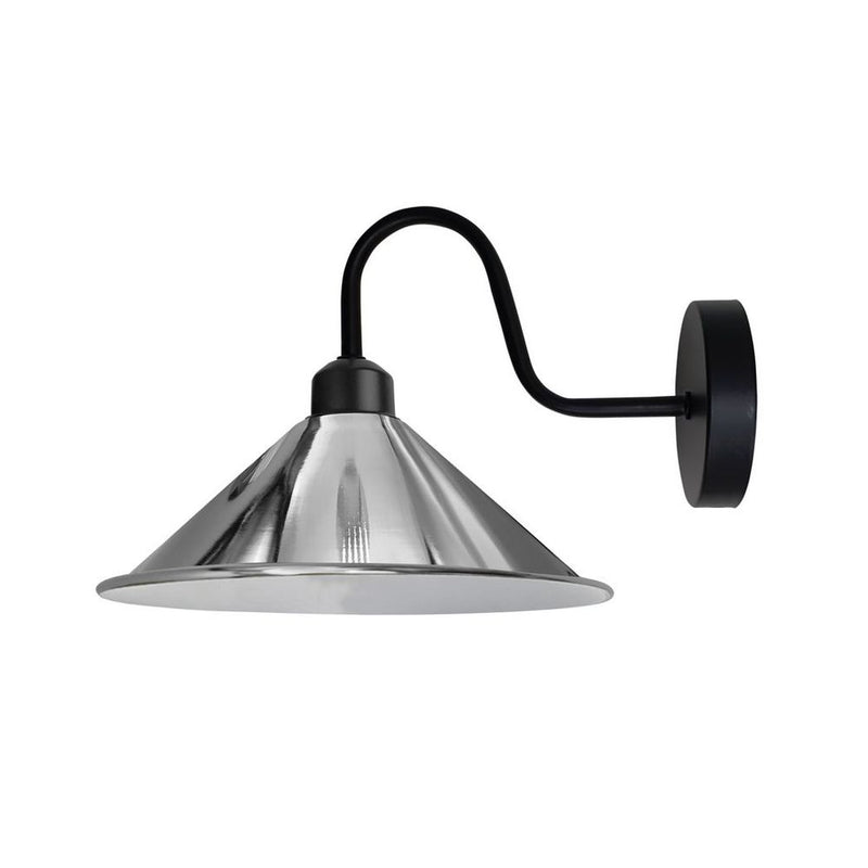 Chrome Wall Light Fixture,Black Wall Sconce E27 Base Socket Screw Type Wall Mounted Swan Neck Cone Shape Shade