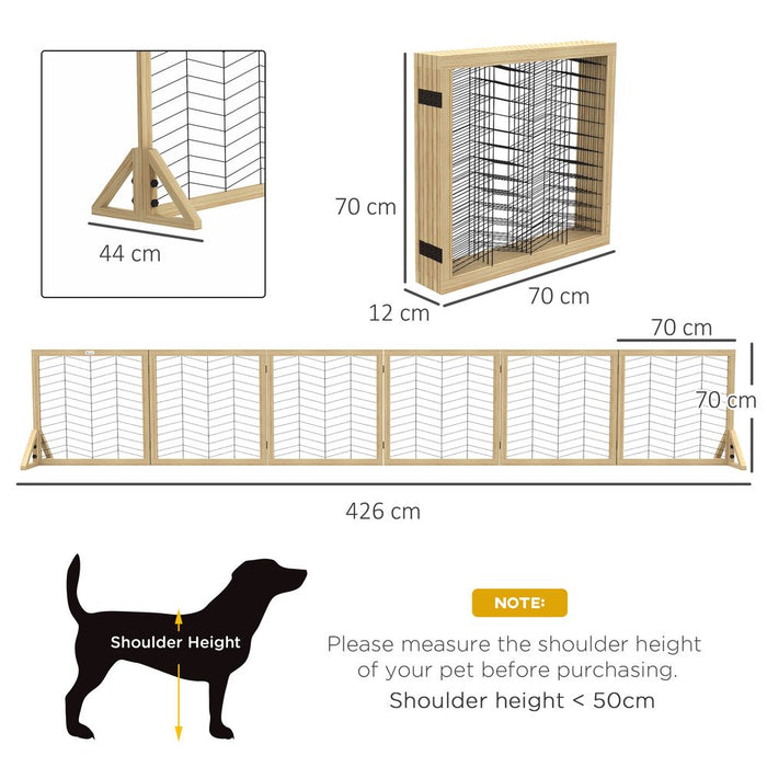 PawHut Freestanding Dog Barrier - 6 Panels, Natural Wood - S & M Dog Sizes