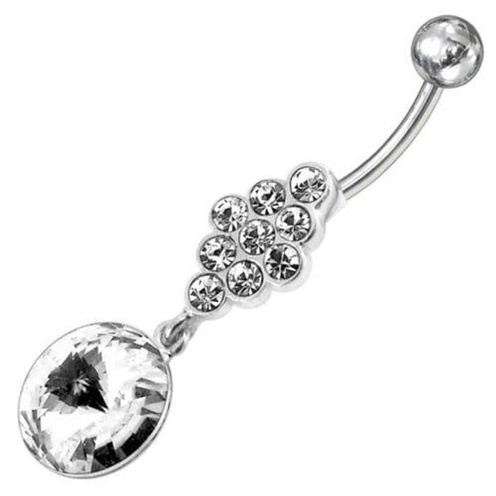 Fancy Zirconia Jeweled Dangling SS Bar Belly Ring