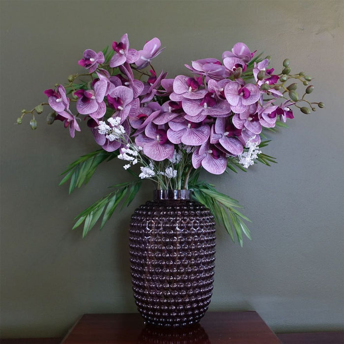 Amethyst Vase, Artificial Orchids & Foliage - 80cm