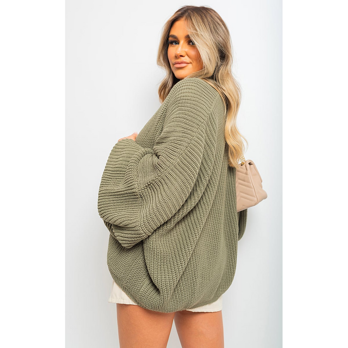 Cozy & Chic Knitted Balloon Sleeve Cardigan - High-Quality, Versatile, and Trendy!