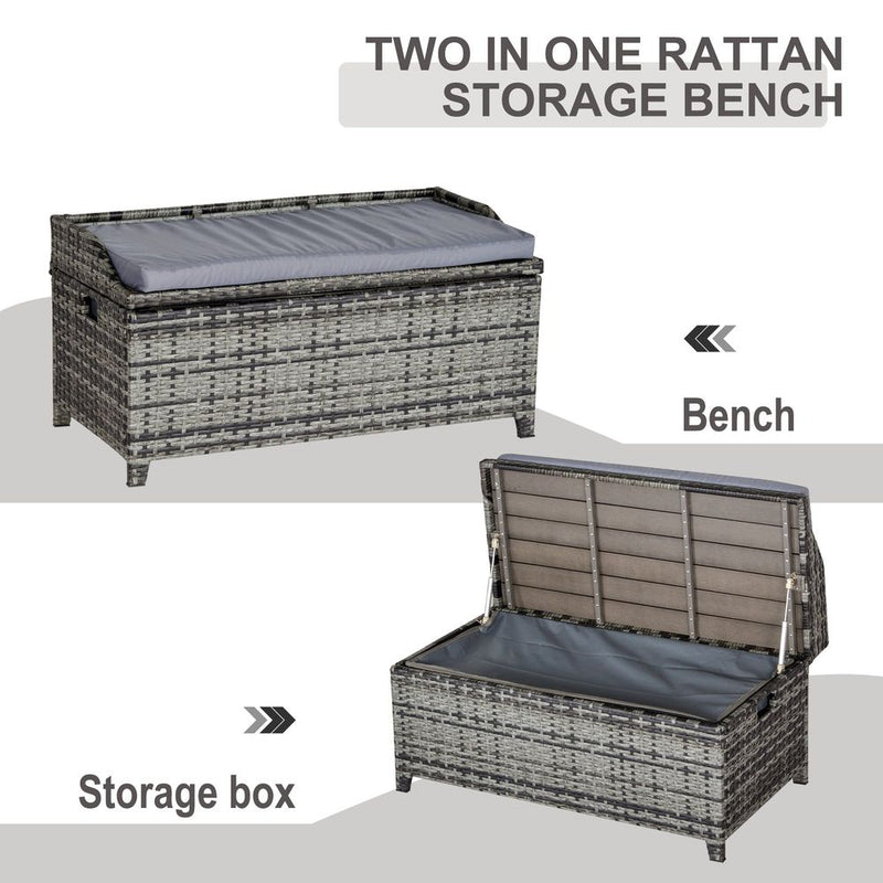 Outdoor PE Rattan Bench with Storage - Cushioned Patio Furniture