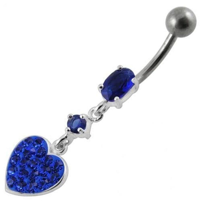 Fancy  Heart Dangling SS Bar Navel Ring