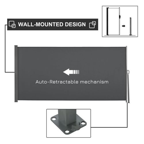 3x1.6M Retractable Side Awning Screen Fence Patio Privacy Divider Grey