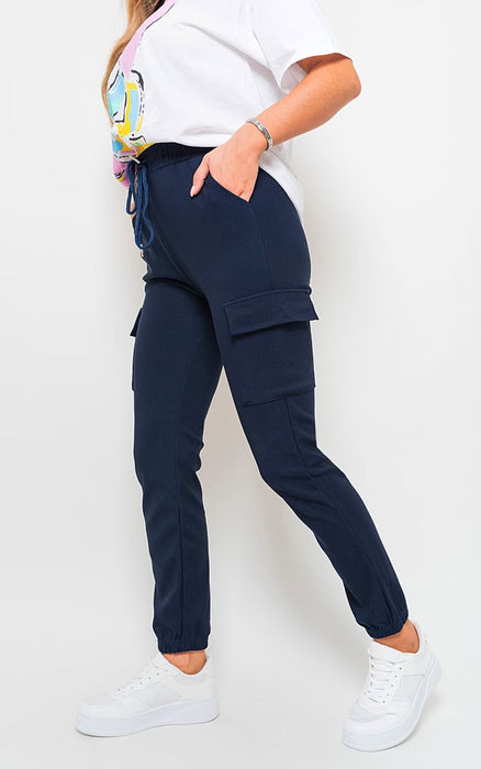 High Waisted Faux Leather Cargo Trousers