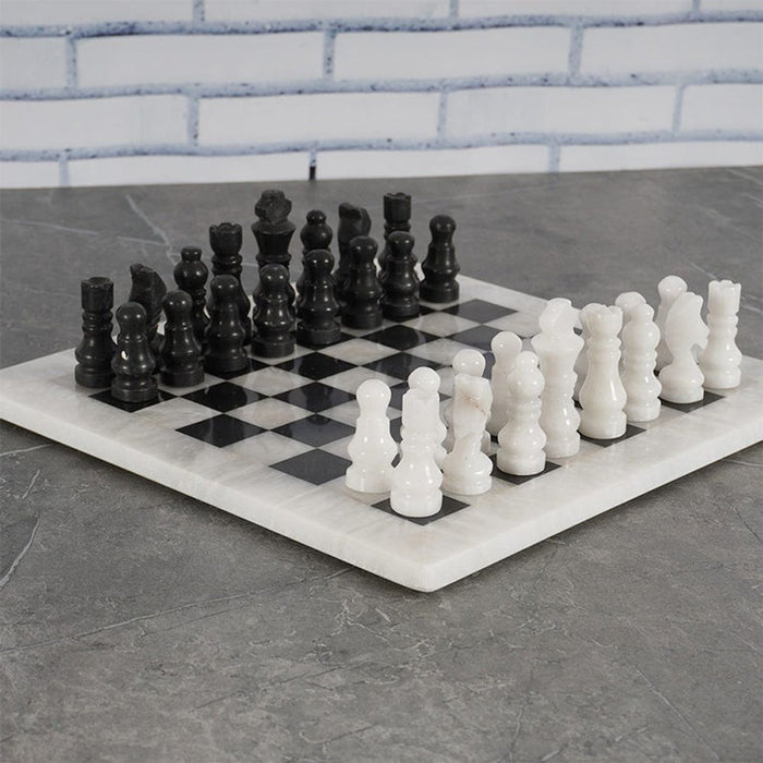 Premium White and Black 12" Marble Chess Set - High Quality and Exquisite Craftsmanship