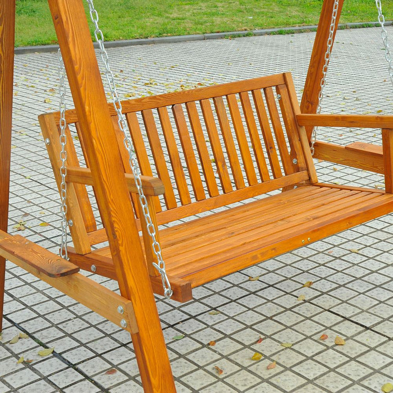 Outsunny 2 Seater Garden Swing Seat Wooden Swing Chair Outdoor Hammock Bench Furniture, Cream White