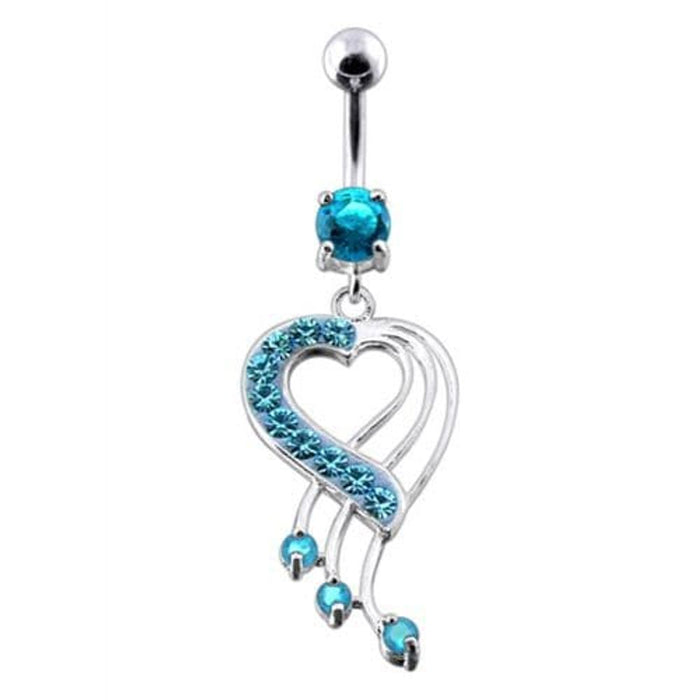 Fancy Jeweled Heart Dangling Navel Body Jewelry Ring