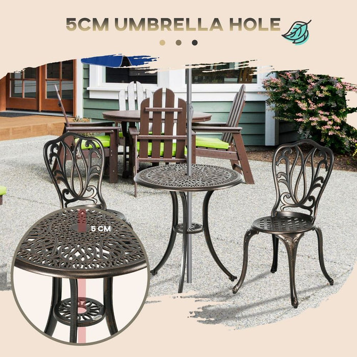 Premium Outsunny 3-Piece Patio Bistro Set | Outdoor Table Set w/ Umbrella Hole | Bronze