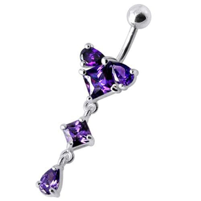 fashionable Jeweled Dangling With SS Bar Navel Body Jewelry Ring