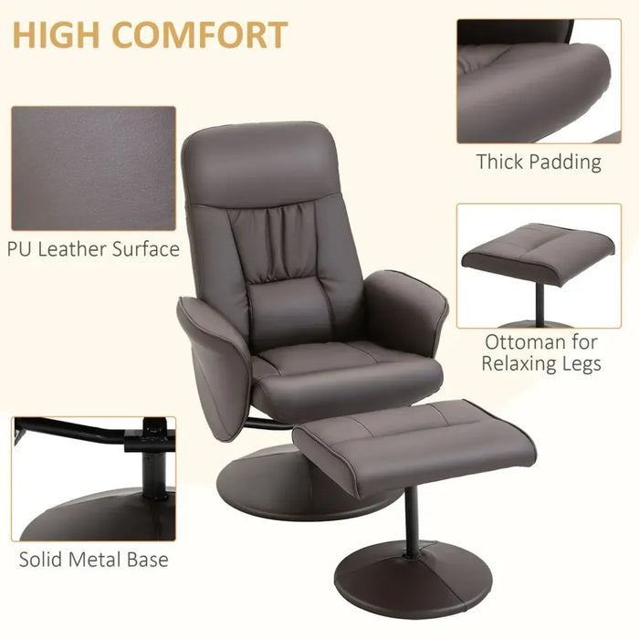 2 Pcs Reclining Armchair Ottoman 360 Swivel Home Furniture PU Leather Brown