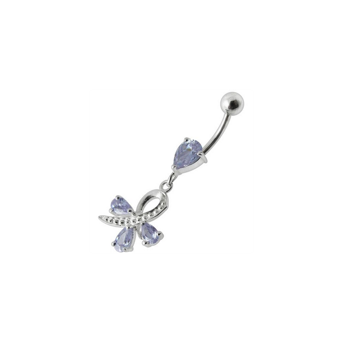 Silver  Pear Jeweled Dangling SS Belly Ring Body Jewelry