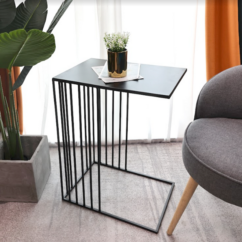 Metal Side Table - SLENDER: 45x30x59cm, Iron + Glass, Black - High Quality, Fast Shipping