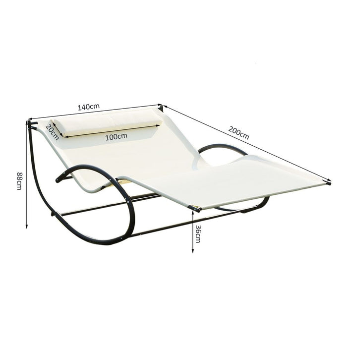 Outsunny Texteline Double Lounger W/Pillow-Beige