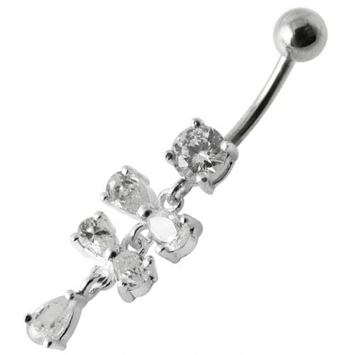 Fancy Silver  Studded Jeweled Dangling SS Belly Ring