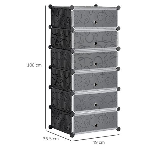 HOMCOM 6 Tier Shoe Rack Plastic Storage Cabinet Modular Shoe Tower Black
