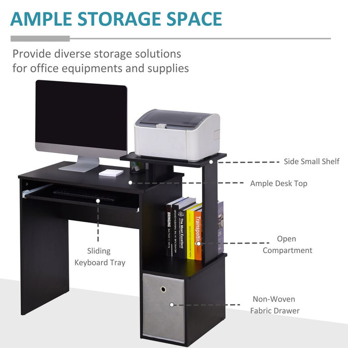 Premium Black Computer Desk with Sliding Keyboard Tray & Storage Drawer - High-Quality & Unique Design