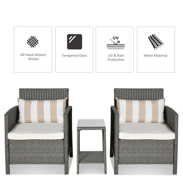 Premium Rattan 2 Seater Bistro Set - Grey, Cream White - High Quality & Comfort