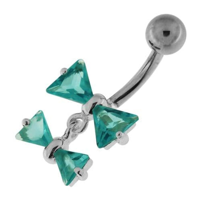 Jeweled Twin Bow Sterling Silver Navel Belly Button Ring