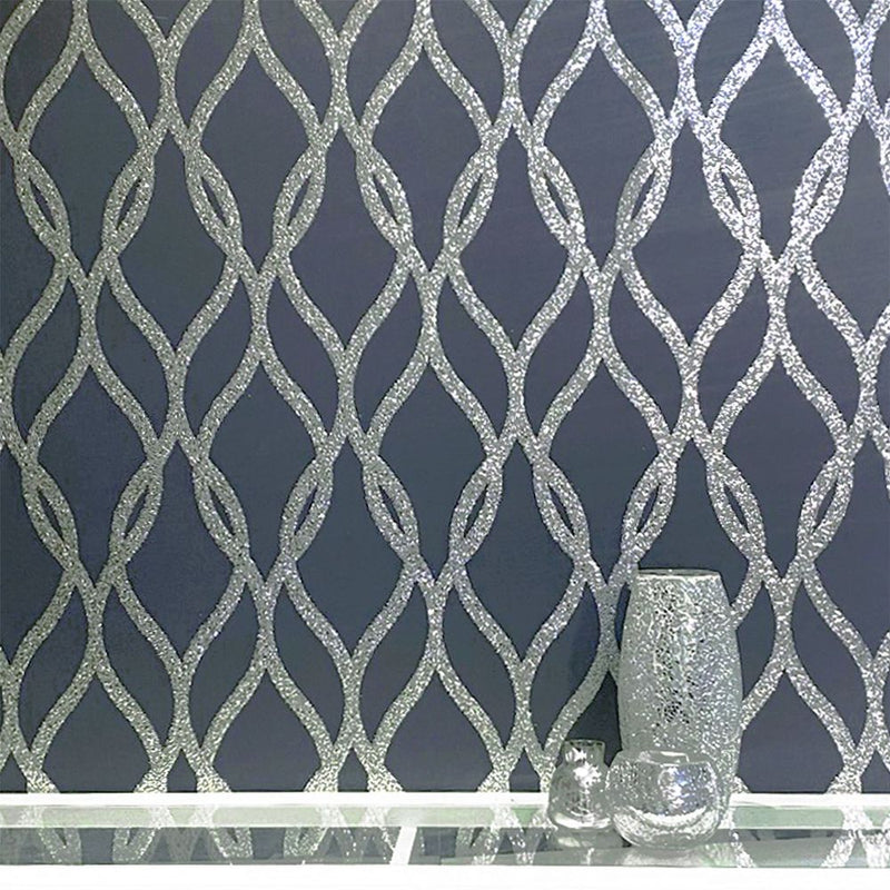 Premium Quality Sequin Trellis Navy/Silver - Professional Seller