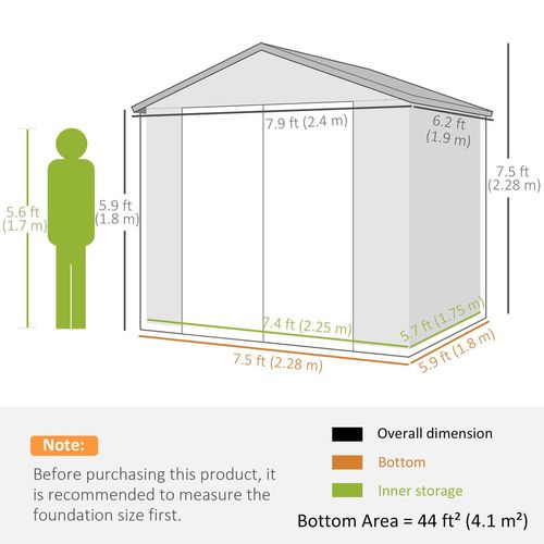 Outsunny 8 x 6ft Garden Shed Storage w/ Foundation Kit, Vents, Cream White