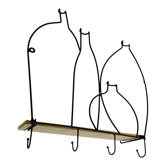 Premium Wire Bottle Shelf w/ 4 Hooks - Best Quality & Stylish Design - Perfect for Any Culinary Area - 40x34.5cm - SKU: WF2508