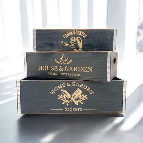 38/34/30CM SET 3 BLACK WOODEN TRAYS