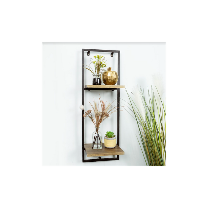 Narrow 2 Tier Dark Oak Floating Wall Shelf - PARGI