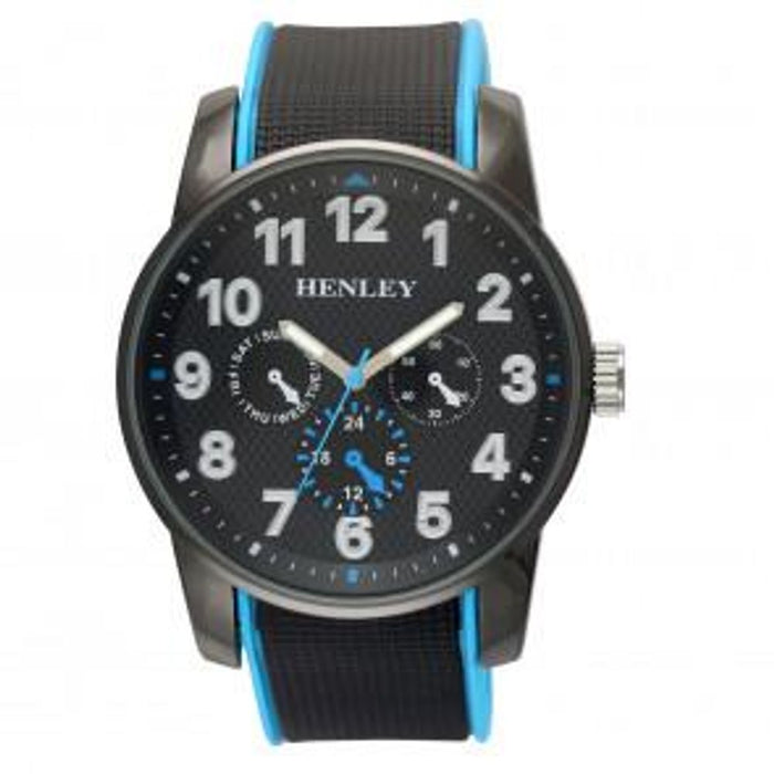 Henley Men's Black Dial Blue & Black Silicone Sports Watch - High Quality, Stylish, Durable - Perfect for Sports & Everyday Wear