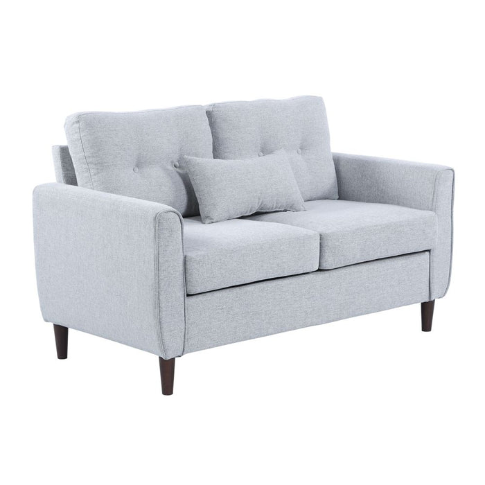 HOMCOM 2 Seater Sofa Double Sofa Loveseat Fabric Wooden Legs Tufted Design for Living Room, Dining Room, Office, Light Grey