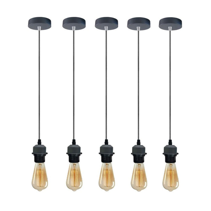 5 Pack Industrial Grey Pendant Light, Lampshade Addable E27 Lamp Holder Light,