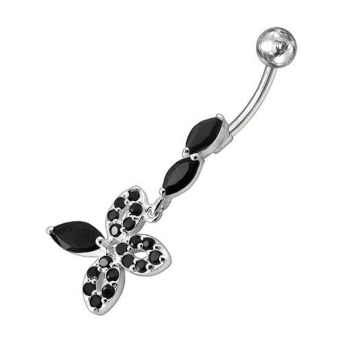 Fancy Silver Dangling Jeweled SS Curved Belly Ring