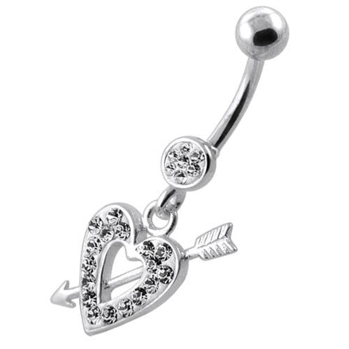 Multi Jeweled Heart and Arrow belly button ring