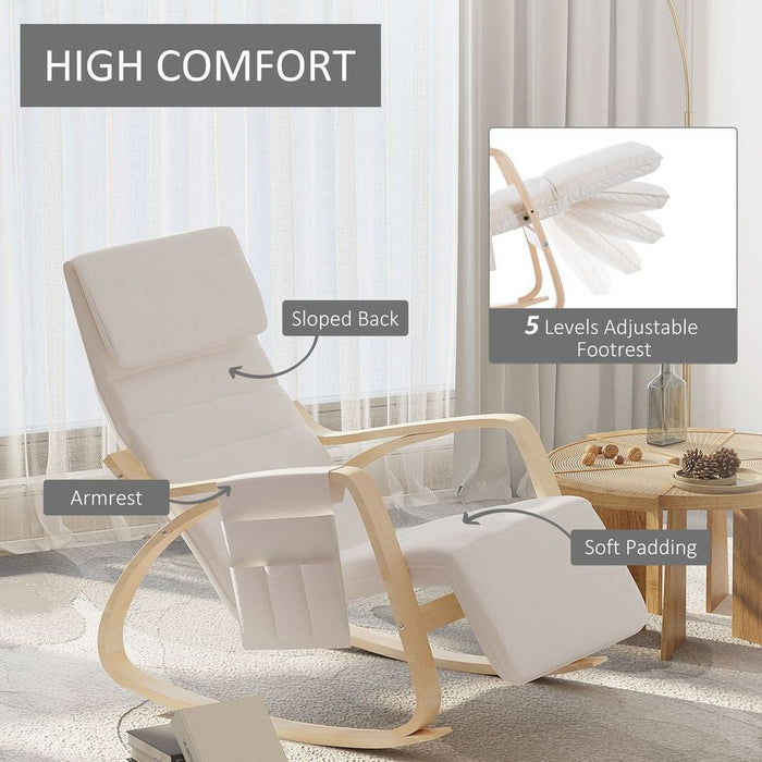 Premium Rocking Chair Recliner - Adjustable Footrest - Cream White