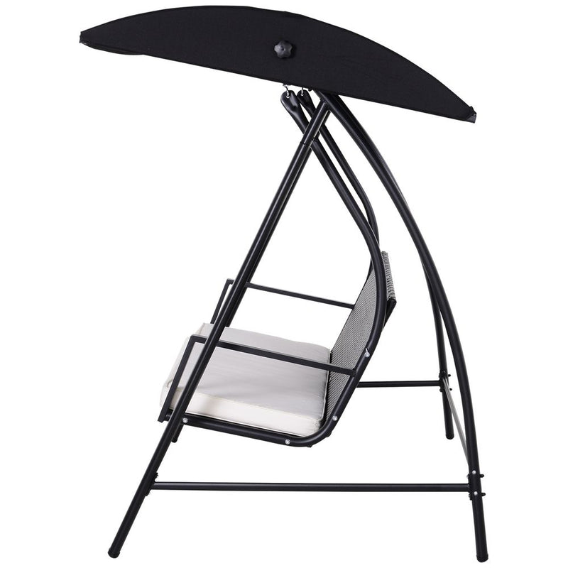 Luxury 3-Seater Rattan Garden Swing Chair in Black - Weatherproof, UV Resistant, Adjustable Sunroof - High Quality & Easy Assembly