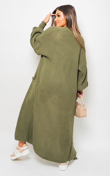 Cozy Knitted Balloon Sleeve Maxi Cardigan