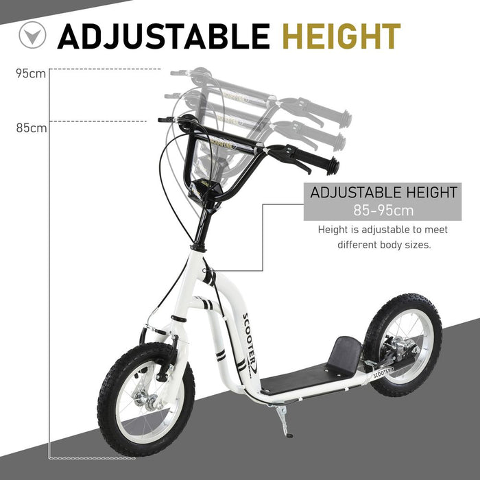 HOMCOM Teen Kids Stunt Scooter Children Kick Scooter Adjustable Handlebar 2 Brakes Ride On 12 Inch Rubber Tyres White For Age 5+