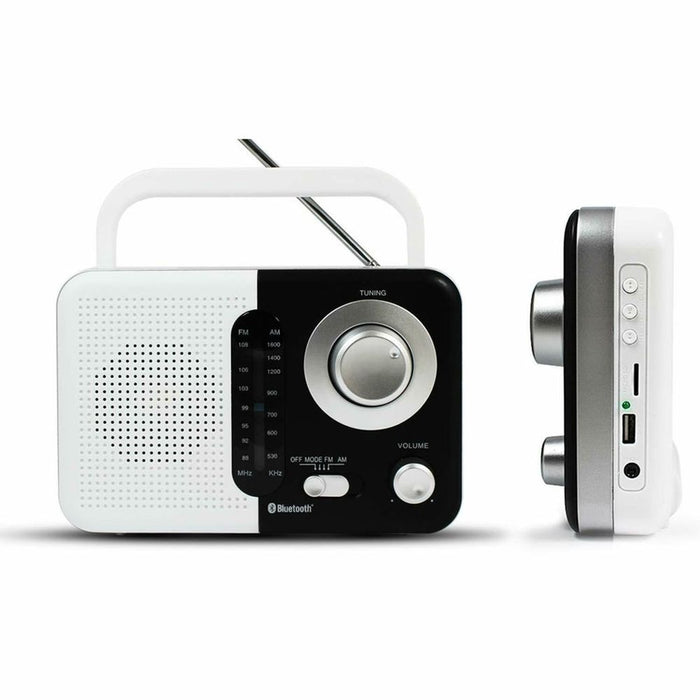 Soundz SZ412 AM/FM Bluetooth Radio with USB Port And SD Card Slot, Black/White