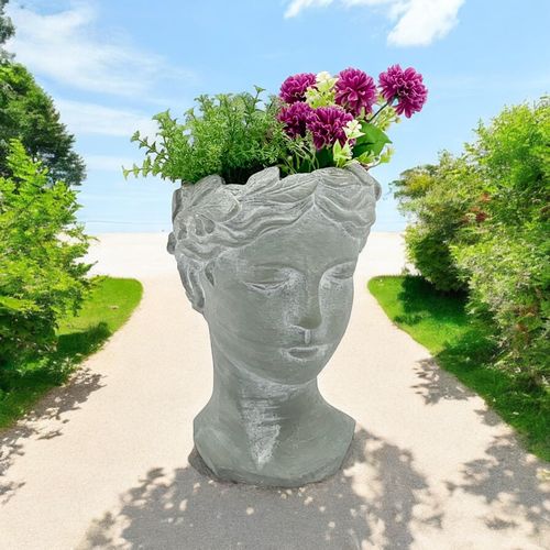 26CM GREY CEMENT BUST POT