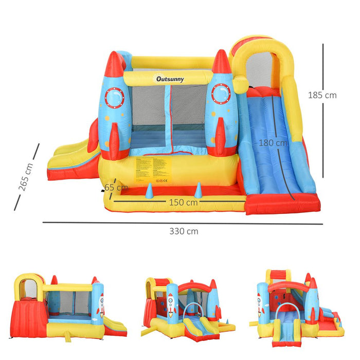 Outsunny Bouncy Castle Inflatable Bouncy Castles for Children Bounce House 3 in 1 w/Trampoline Slide Water Pool with Blower for Kids Age 3-8 Rocket Design 3.3 x 2.65 x 1.85m