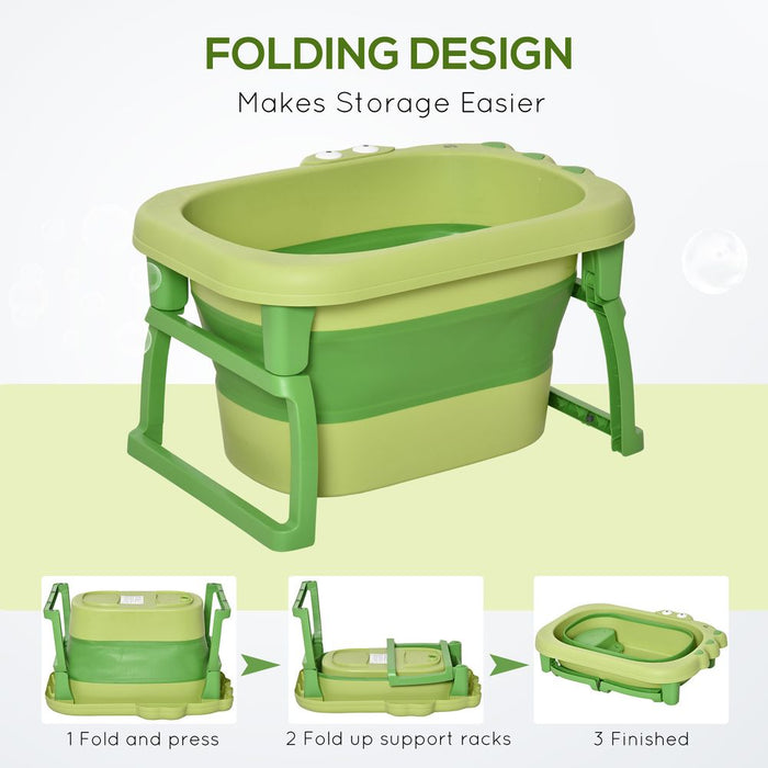 HOMCOM Baby Bathtub for 0-6 Years Collapsible Non-Slip Portable with Stool Seat for Newborns Infants Toddlers Kids - Green