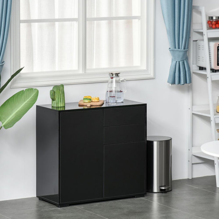 High-quality Glossy and Matte Side Cabinet with 2 Door & 2 Drawer - Perfect for Home Office - Black