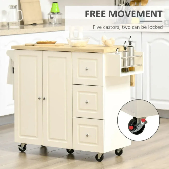 Drop-Leaf Kitchen Island on Wheels Utility Storage Cart with Drawers & Cabinet