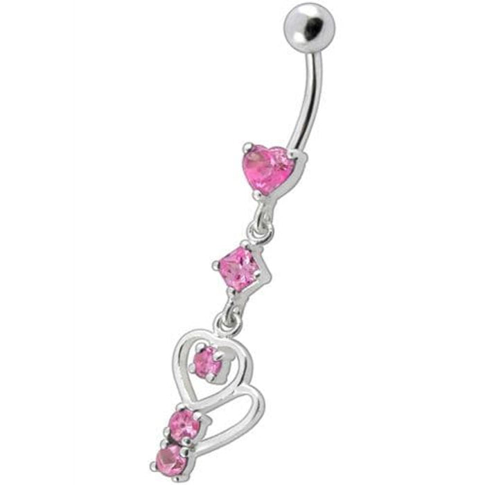 Fancy Heart Shape Jeweled Small Dangling Heart Banana Bar Belly Ring