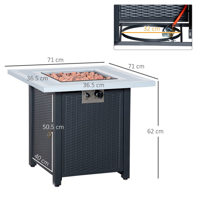 Premium Square Propane Fire Pit Table | Rattan Smokeless Heater with Lid & Lava Rocks