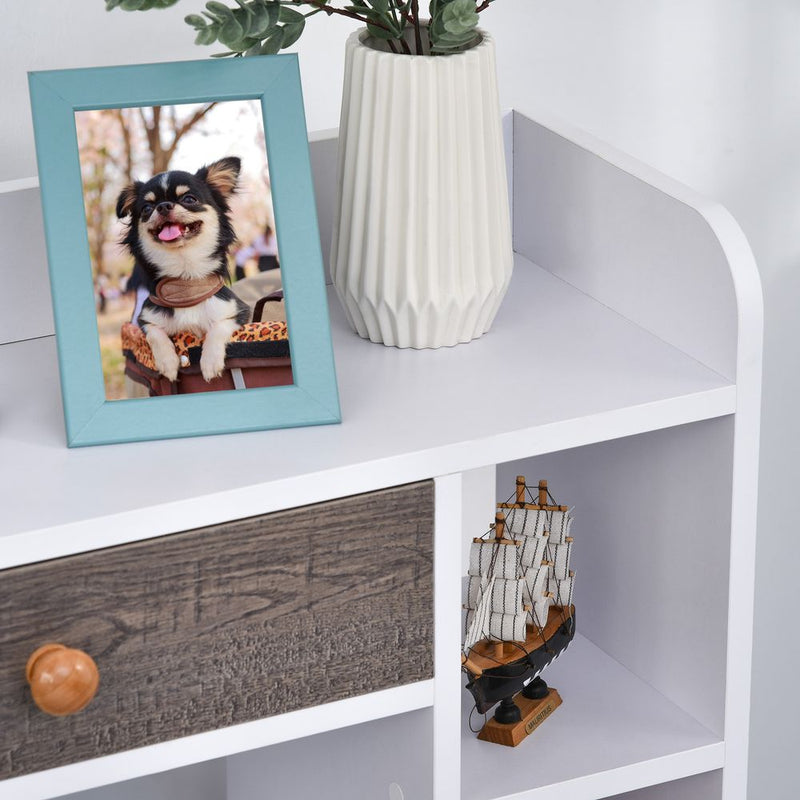 Multi-Shelf Bookcase Freestanding Storage Drawer Shelves Wood Leg White