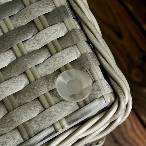 3 PCS Aluminium Rattan Bistro Set with Soft Cushions & Glass Top