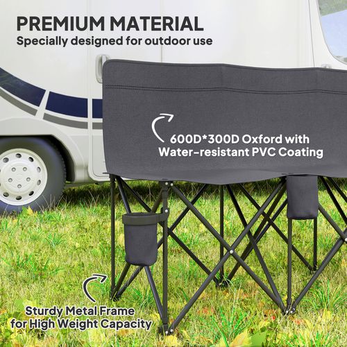 Outsunny 6 Seater Folding Bench Camping Chair with Cup Holder, Charcoal Grey