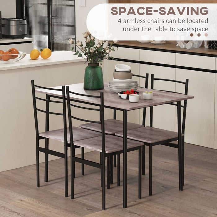 HOMCOM 5 Piece Dining Set, Space Saving Table and 4 Chairs, Industrial Style, Grey Wood-effect, Black Frames